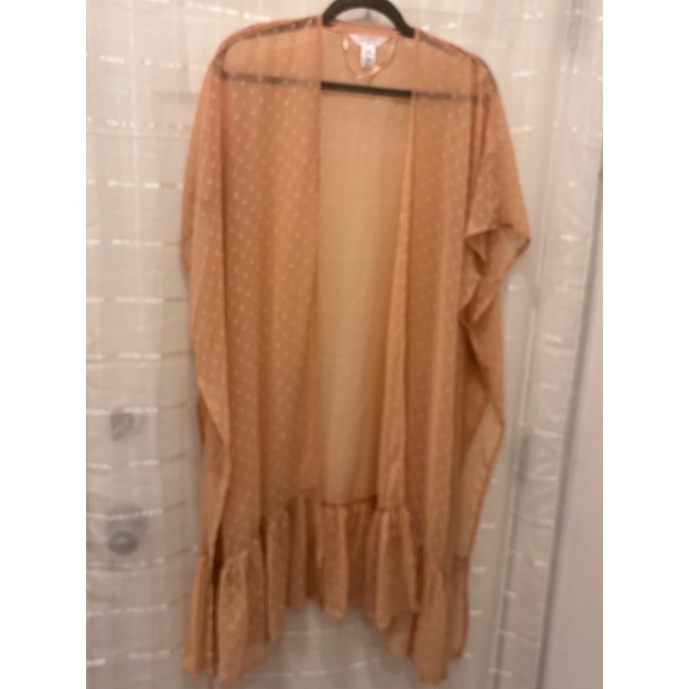 LC Lauren Conrad Peach Swiss Dot Ruffle Hem Kimono Wrap One Size